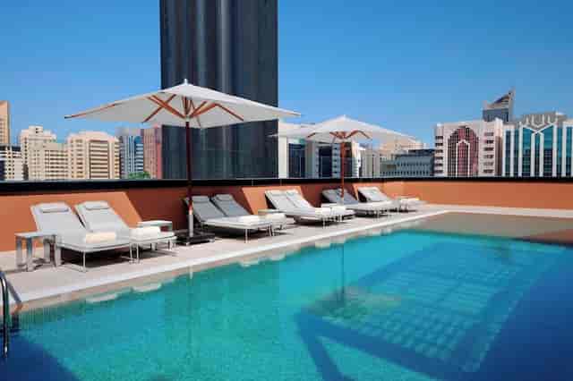 Rooftop pool at Courtyard World Trade Center Abu Dhabi for networking events and receptions.