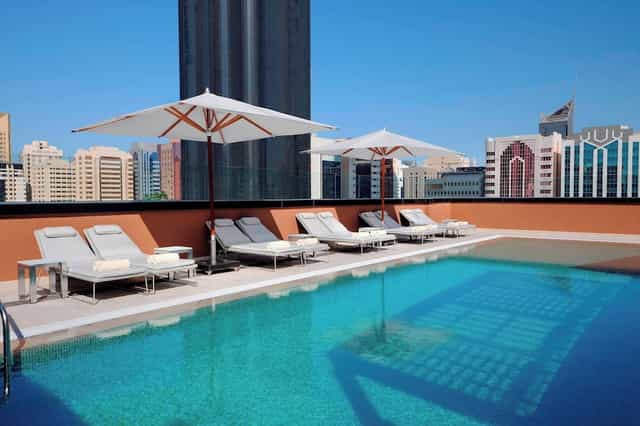 Rooftop pool at Courtyard World Trade Center Abu Dhabi for networking events and receptions.