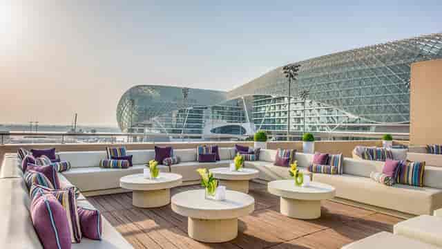 Rooftop lounge with modern seating, ideal for upscale events and networking gatherings.