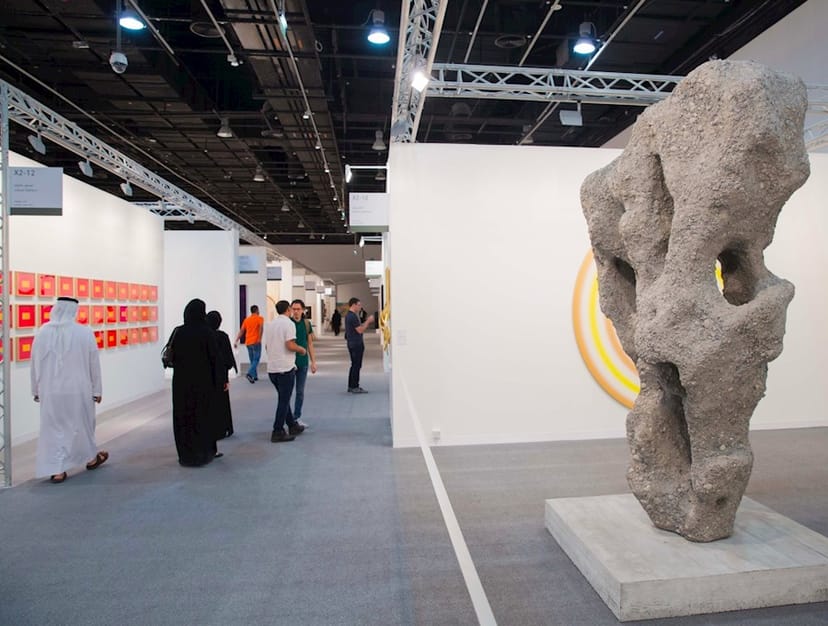 Modern sculpture at Abu Dhabi Art exhibition, ideal for networking and cultural events.
