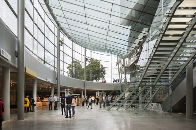 Modern entrance hall in Van Gogh Museum, ideal for conferences and exhibitions.