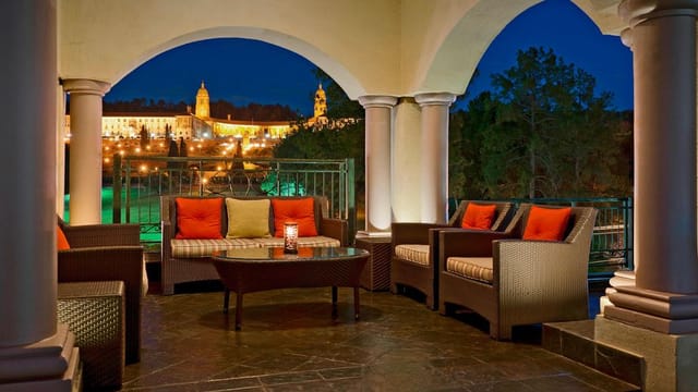 Sophisticated outdoor lounge at Sheraton Pretoria Hotel for event networking.