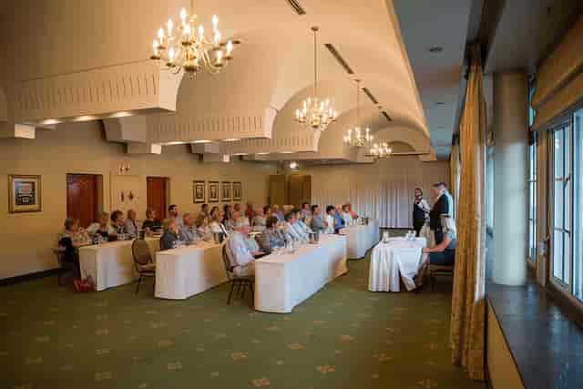 Grill Room seminar setup at Kelvin Grove Club with elegant decor and engaged attendees.