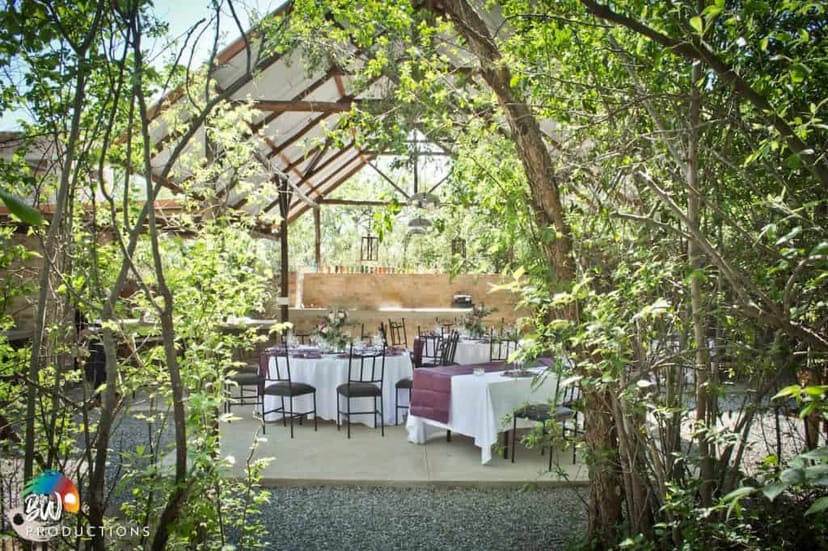 Enchanting open-air event space at Riverside Venue, ideal for weddings and corporate retreats.