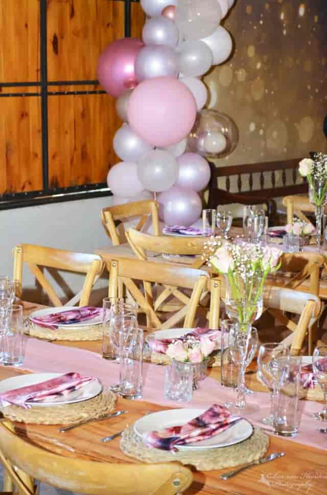 Rustic event space at Party Lapa, Kyalami with floral decor for intimate gatherings