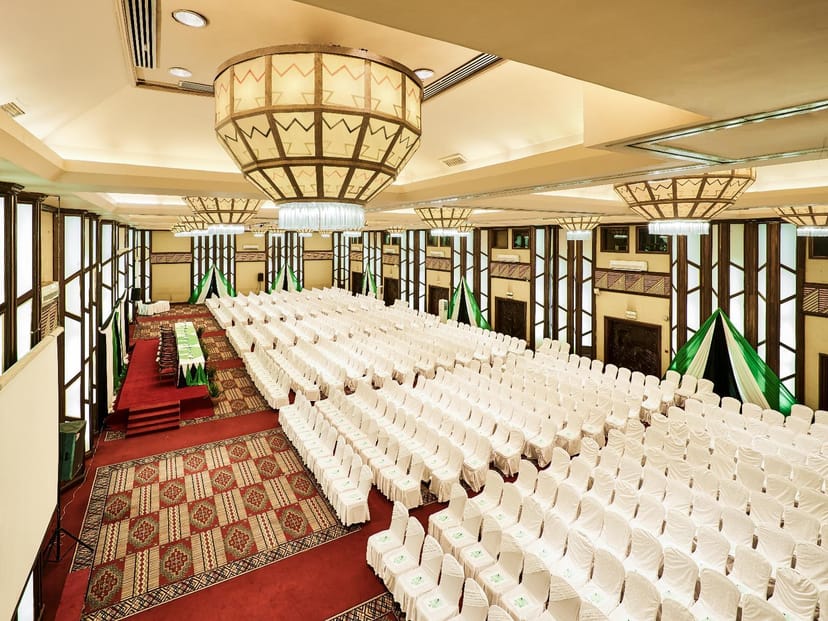 Pavilion Conference Centre with elegant chandeliers, ideal for corporate events and seminars.