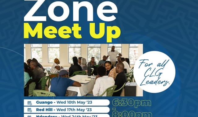 Promotional flyer for CLG leaders' meet-up events at Karura Community Chapel