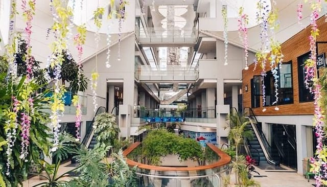 Modern Atrium at Village Market, airy venue with greenery for events and conferences.