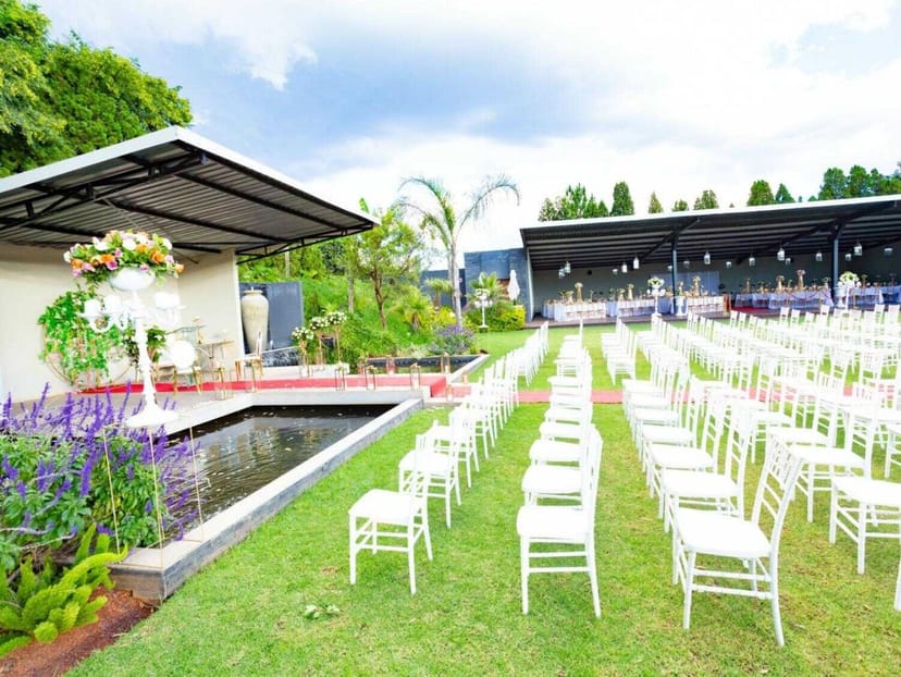 Elegant outdoor garden event space at The Forum, perfect for weddings and ceremonies.
