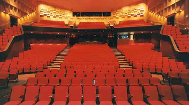 Broadway auditorium in Joburg Theatre with red tiered seating for performances and conferences.