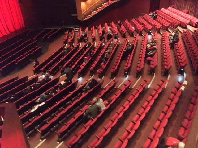 Nelson Mandela Theatre auditorium with red seating, ideal for events and presentations.