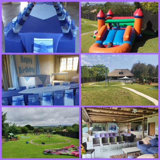 Colorful bounce house at an outdoor birthday party setup in Imagine The Venue.