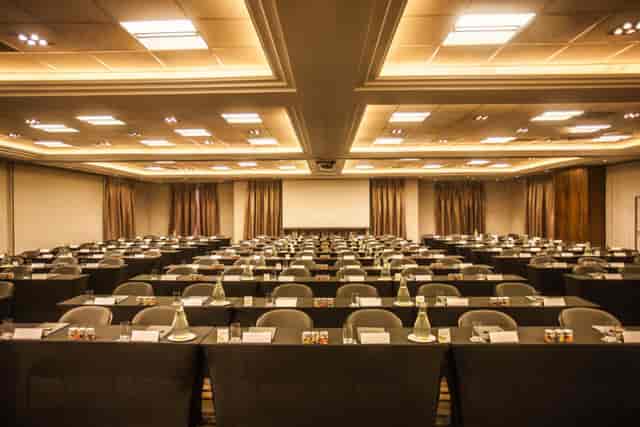 Montecasino Ballroom conference setup with tables for presentations and workshops.