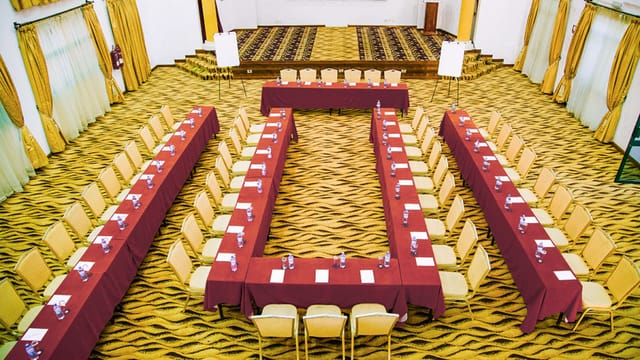 Ndovu Ballroom meeting space in The Boma Nairobi, U-shaped tables for collaboration.