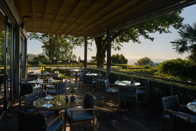 Elegant outdoor dining area at Hōseki, perfect for networking breakfasts and gatherings.