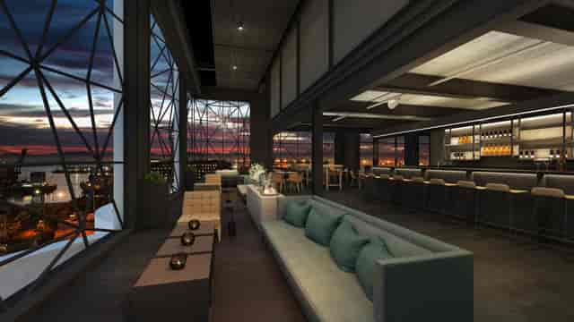 Sleek event space at Level 6 Restaurant, ideal for upscale gatherings and meetings.