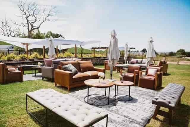Outdoor lounge at Eikenhof Estate, perfect for events and networking receptions.