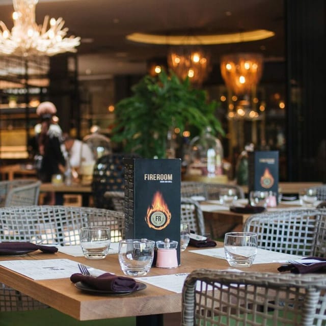 Elegant restaurant dining setting in Fireroom for corporate events and meetings.