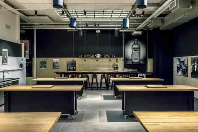Modern Flavour Studio event space for culinary classes and workshops, featuring industrial design.