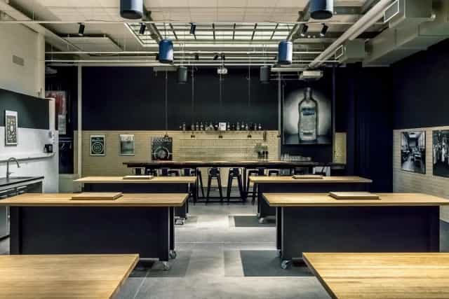 Modern Flavour Studio event space for culinary classes and workshops, featuring industrial design.