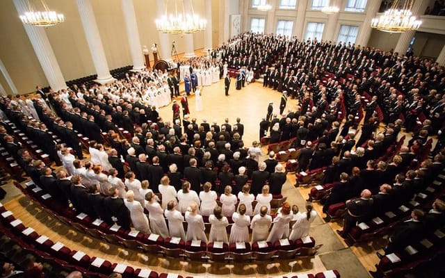 Great Hall at University of Helsinki, elegant seating for formal ceremonies and events.