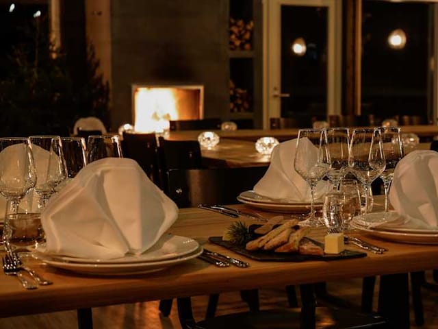Elegant dining table at Northern Lights Ranch for intimate gatherings and formal events.
