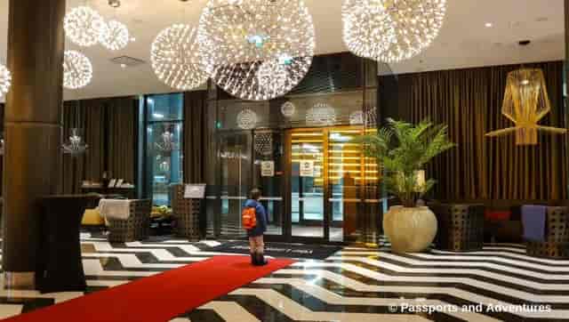 Stylish Clarion Hotel lobby with modern décor, ideal for conferences and events.