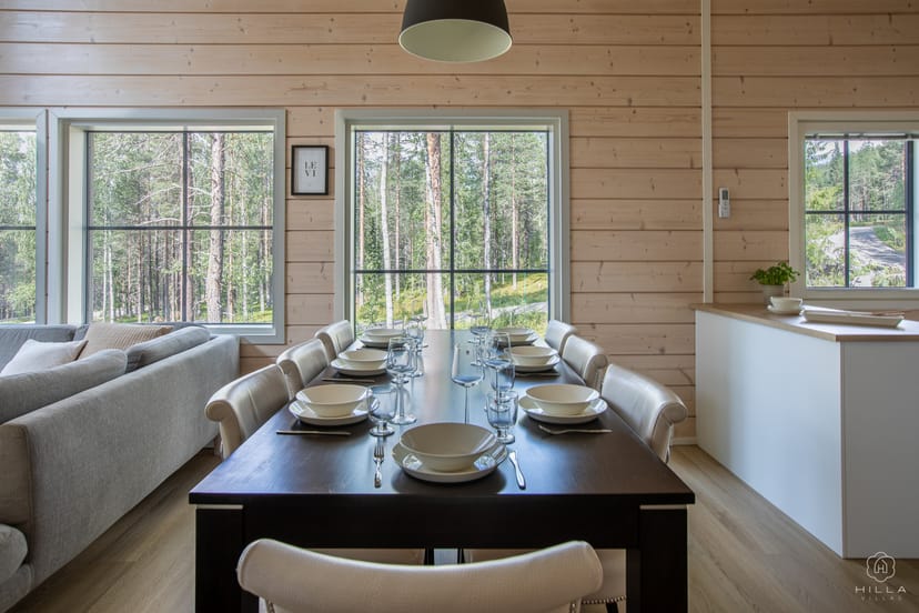 Modern dining area in Hilla Villas, ideal for team retreats and workshops.