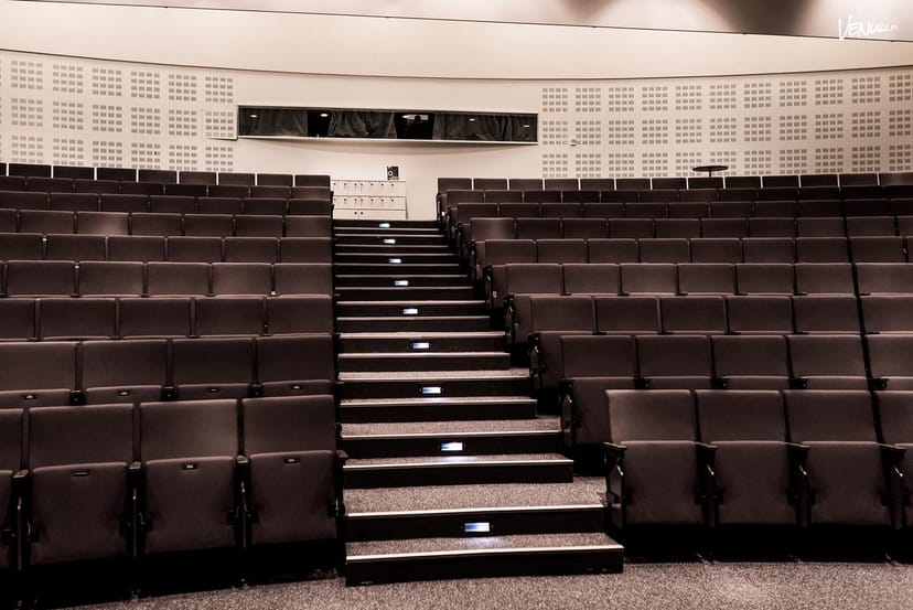 Meeting room Alfa at Heureka with tiered seating for presentations and conferences.