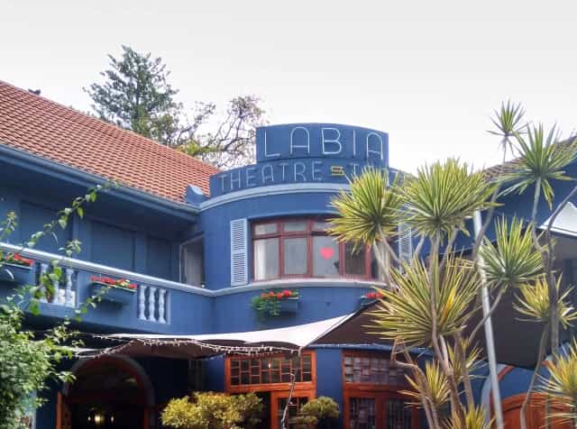 Charming blue facade of Labia Theatre, ideal for unique events and intimate screenings.