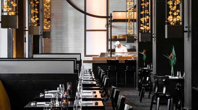 Private dining room at Nobu Cape Town, elegant decor for upscale events and meetings.