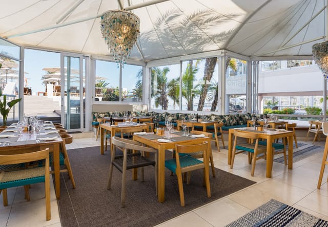 Elegant restaurant setting at The Bay Hotel for meetings and casual events.