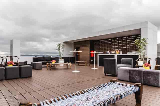 Stylish outdoor terrace at Lookout Venue for corporate events and gatherings.