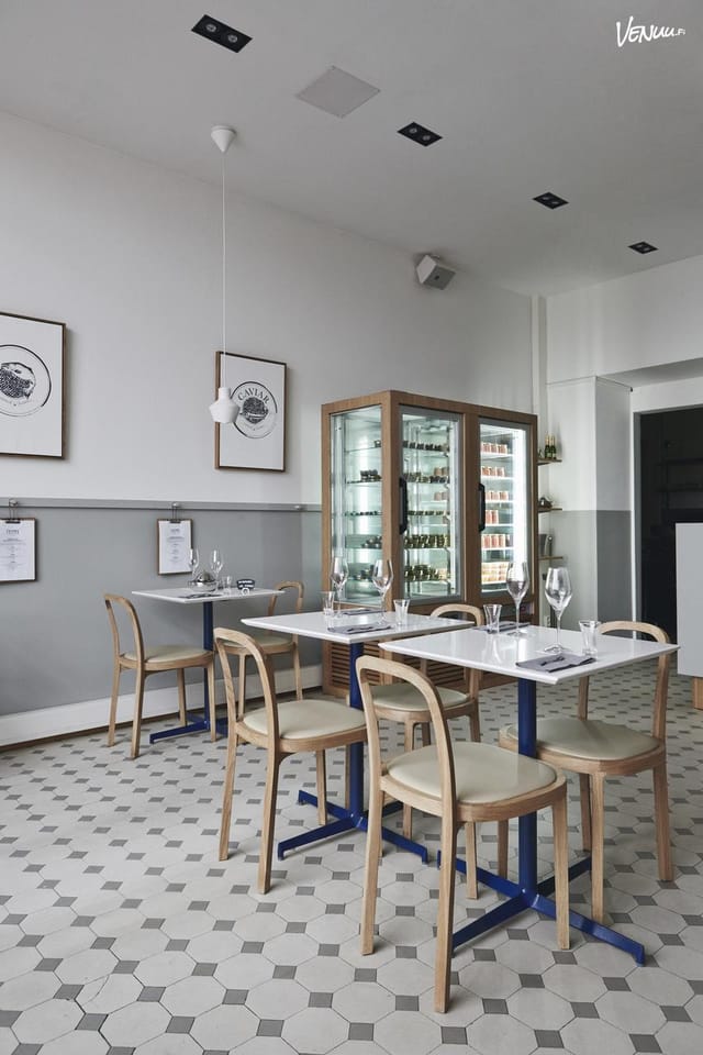 Modern dining space in Finlandia Caviar, ideal for intimate events and networking.