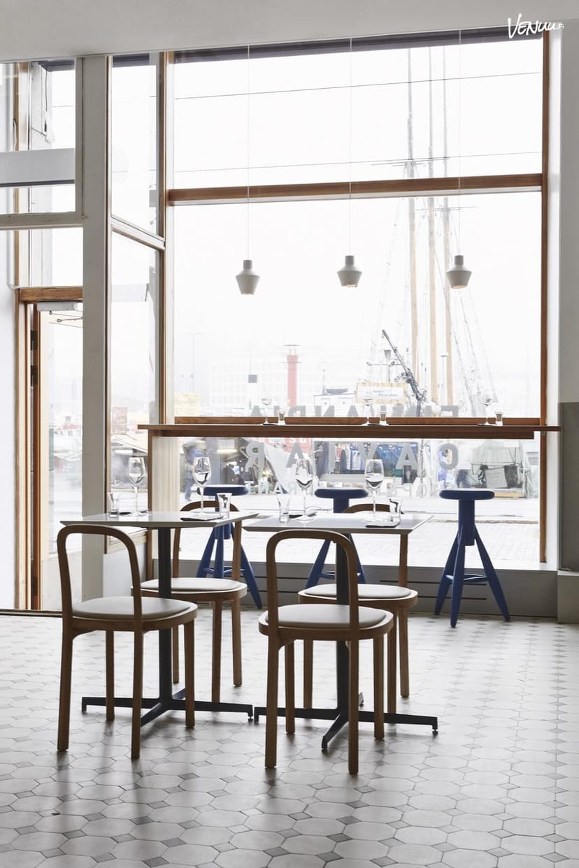 Stylish Finlandia Caviar restaurant with bright decor, perfect for networking events.