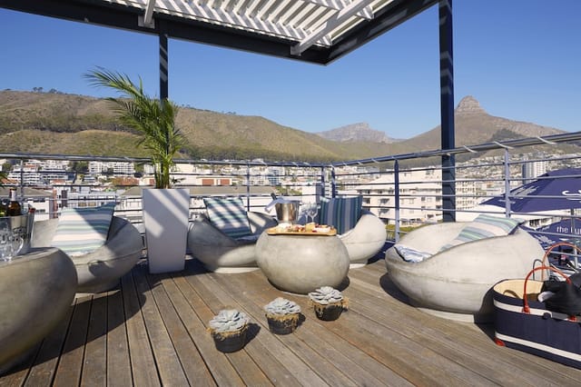 Rooftop event space at The Hyde Hotel with mountain views, ideal for cocktail receptions.