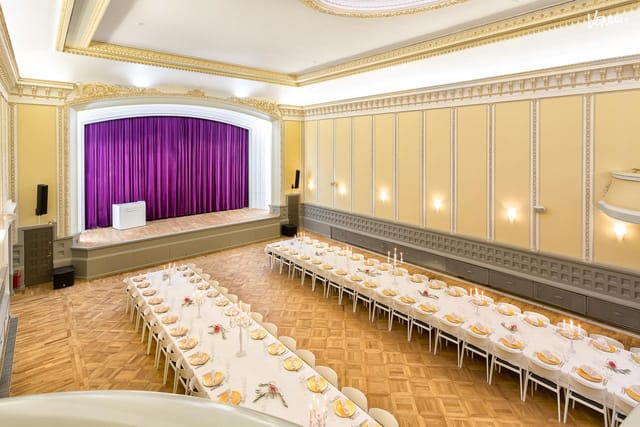 Astoria Hall event venue with elegant architecture, perfect for banquets and presentations.
