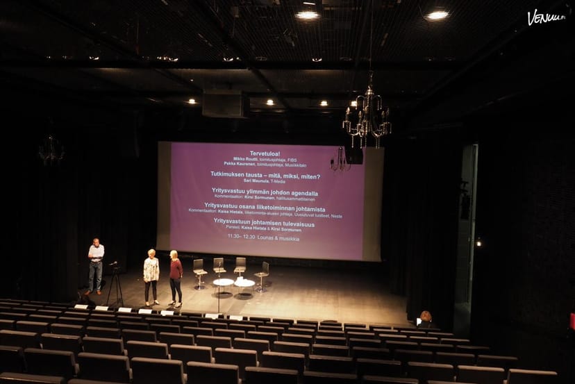 Helsinki Black Box auditorium with tiered seating for conferences and seminars.