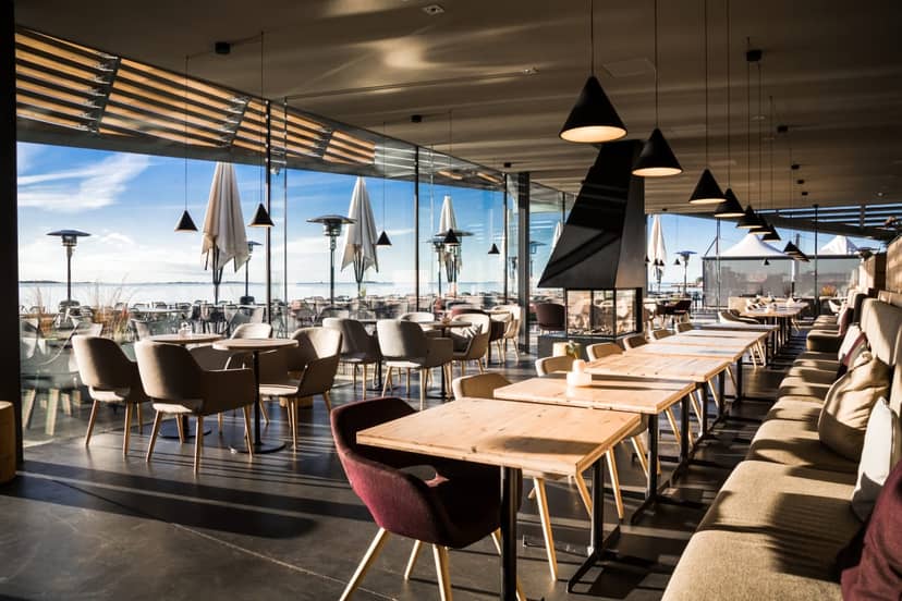 Modern bar in Löyly, featuring stunning views for networking events and private dinners.