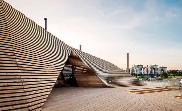 Private sauna in Löyly with dynamic wooden design for creative events and gatherings.