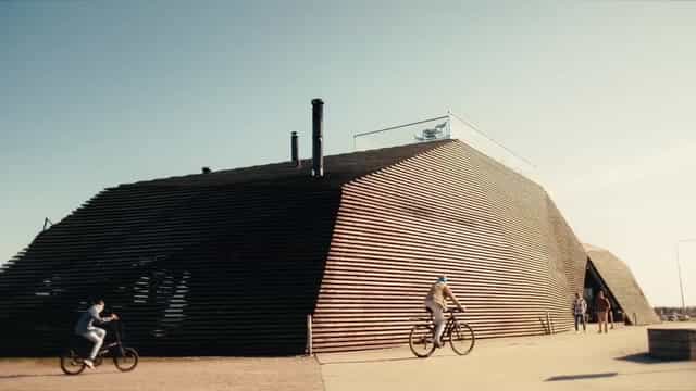 Löyly restaurant with unique wooden façade, ideal for events and gatherings.