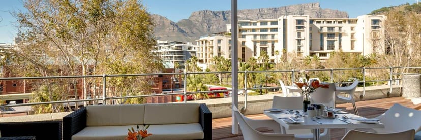 Breakwater Lodge outdoor venue with Table Mountain backdrop for upscale corporate events.