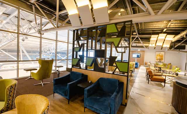 Bidvest Premier Lounge in Cape Town Airport, modern seating, perfect for networking events.