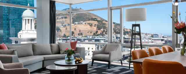 Modern wedding venue in The Westin Cape Town with panoramic views and vibrant decor.