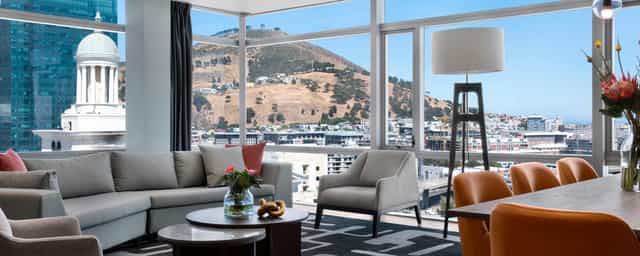 Modern wedding venue in The Westin Cape Town with panoramic views and vibrant decor.