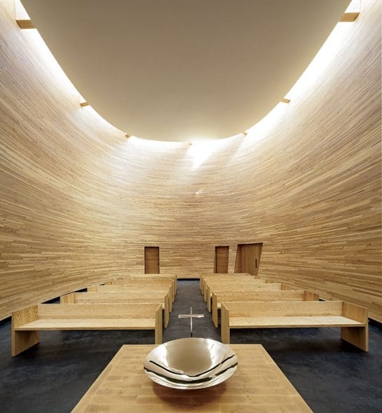 Alt tag: "Kamppi Chapel venue with wooden walls for intimate corporate events and ceremonies"