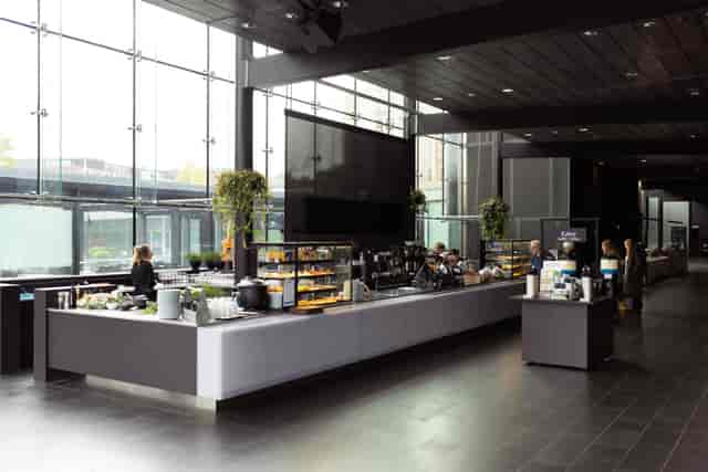 Modern café setup in Musiikkitalo, ideal for networking and conferences.