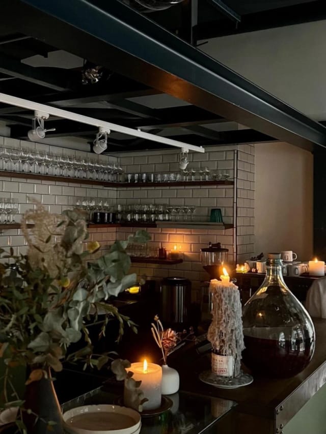 Cozy bar setup at Restaurant Nolla for intimate gatherings and upscale events.