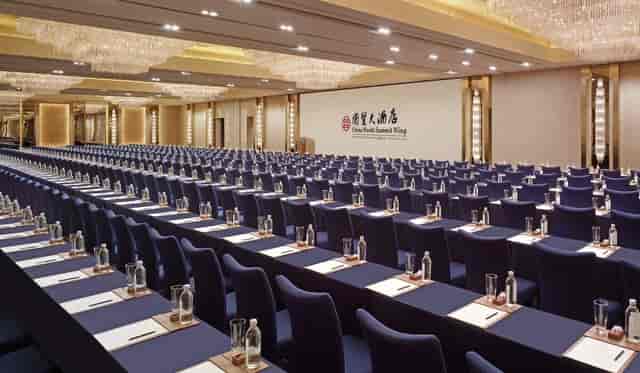 Conference Hall at China World Hotel, Beijing, set up for corporate seminars and workshops.