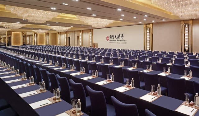 Conference Hall at China World Hotel, Beijing, set up for corporate seminars and workshops.
